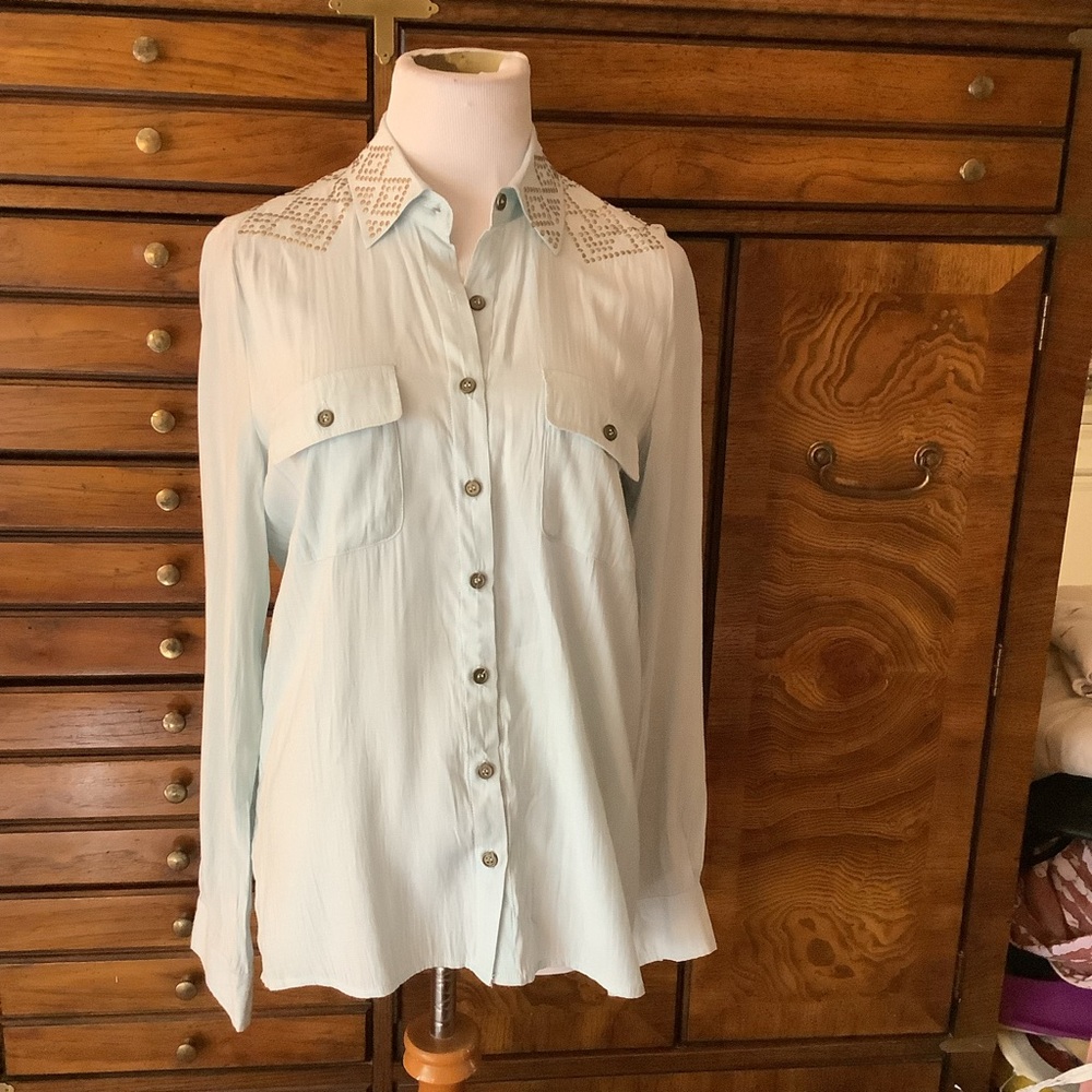 Sans Souci Sky Blue Blouse with Delicate Lace
